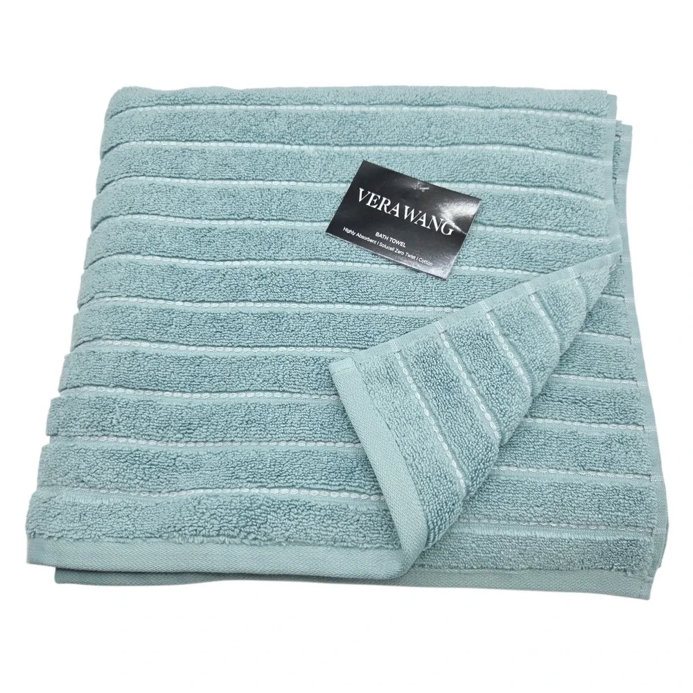 Vera Wang 8pc Zero Twist Cotton Bath‎ Towel Set Geo Stitch Aqua Blue B Twlos